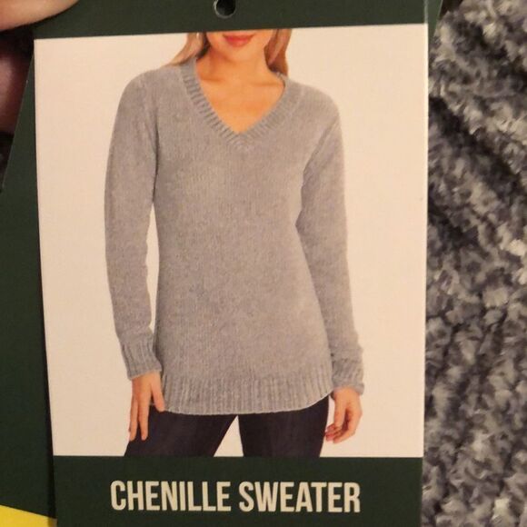 Orvis S Silver Gray Classic Collection Chenille Knit V-Neck Sweater - Picture 7 of 10